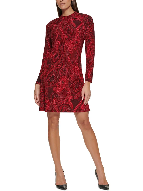 Womens Paisley Mock Neck Sheath Dress Classic Women's Fashion