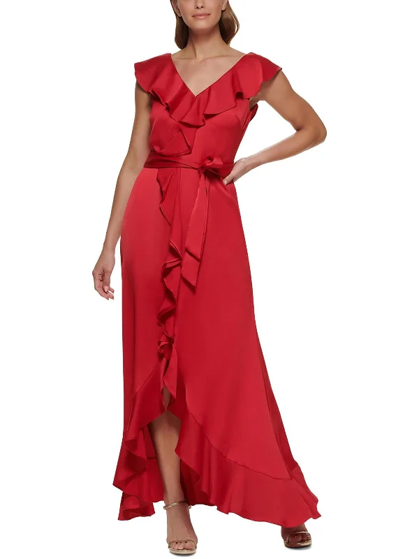 Womens Ruffled V-Neck Evening Dress Grab Romantic Date - Night Styles Now