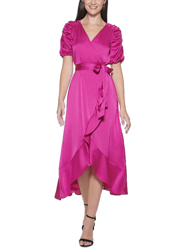 Womens Satin Ruffled Wrap Dress Dive Into Trendy Styles