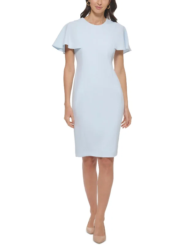 Womens Scuba Flutter Sleeves Sheath Dress Final Sale