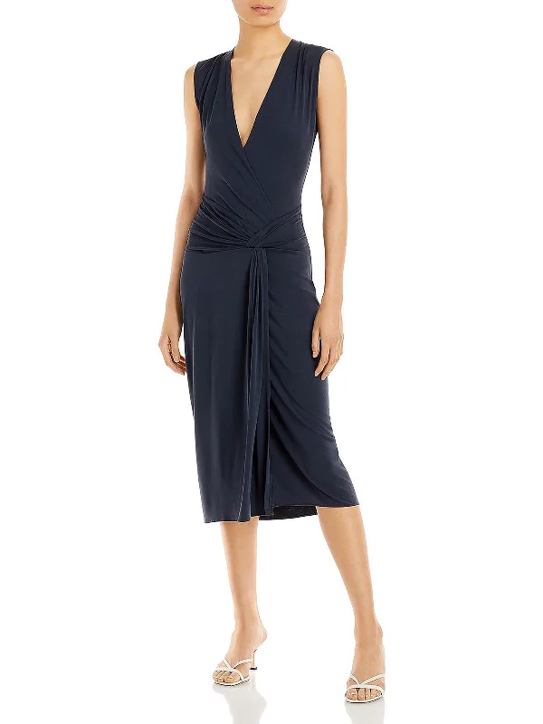 Womens V-Neck Midi Wrap Dress Trendsetter's Closet