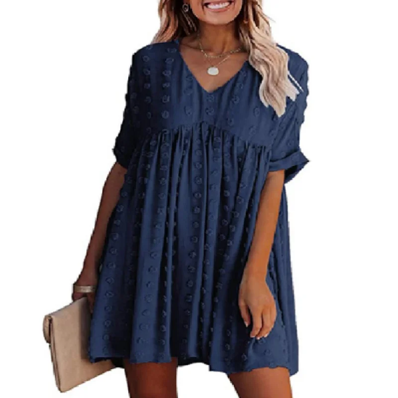 Womens V Neck Short Sleeves Flowy Dress Hot Brand Discounts