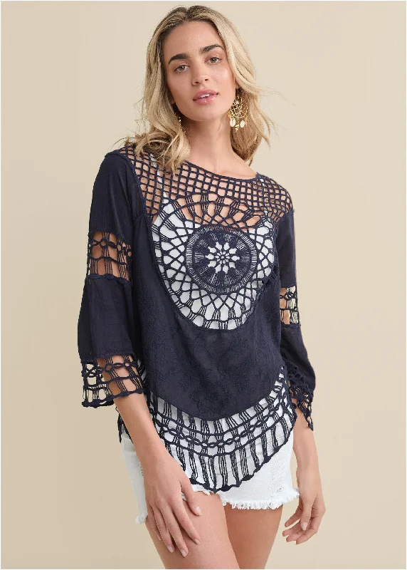 Crochet Top - Navy Evening Elegance