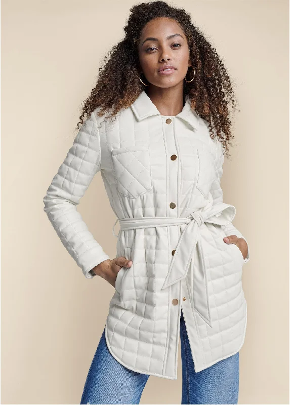 Faux-Leather Shacket  - White Fashion-Forward