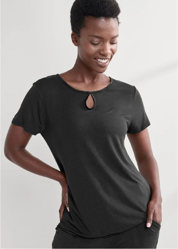 Satin Detail Sleep Top - Black Timeless Elegant