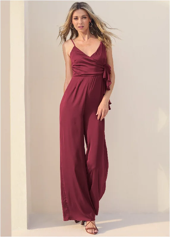 V-Neck Jumpsuit - Dark Red Trendy Threads