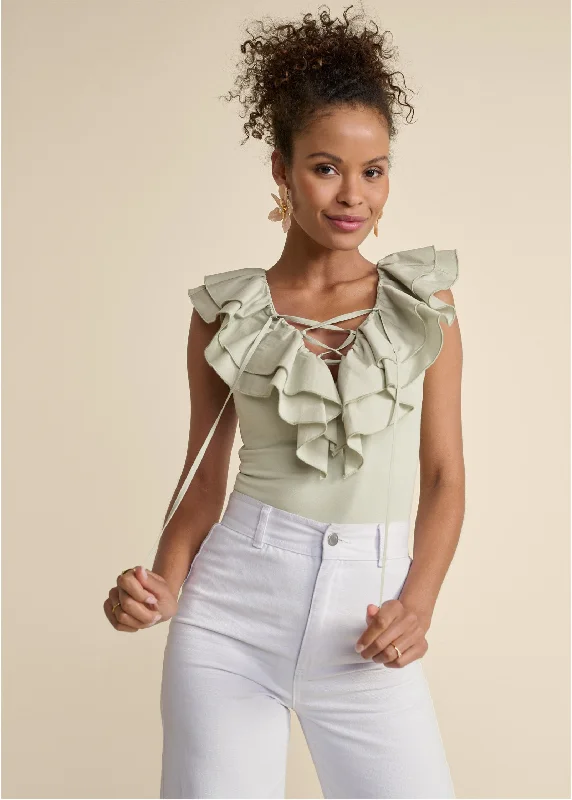 Poplin Ruffle Bodysuit - Sage Effortless Style