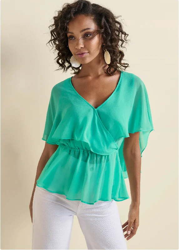 Surplice Chiffon Top - Turquoise Pastel Styles