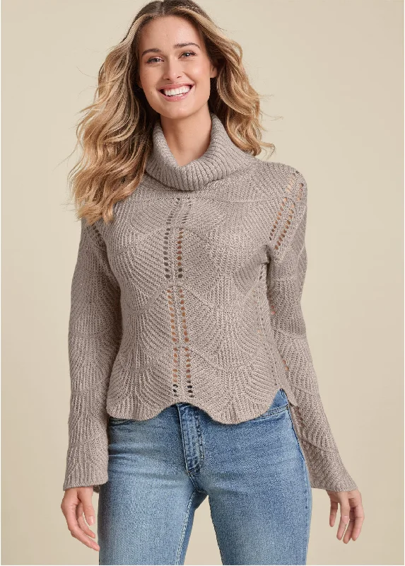 Scallop Detail Turtleneck - Taupe Valentine's Special