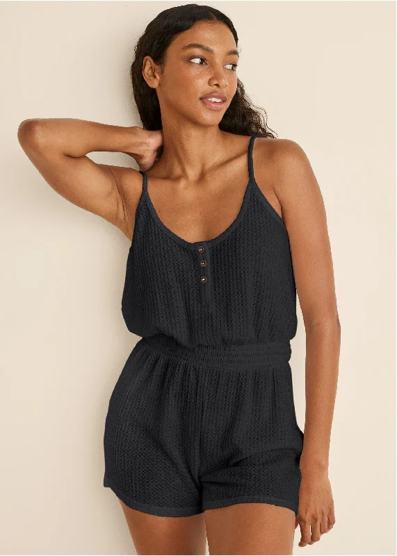 Cozy Waffle Romper - Black Comfort Centric Apparel