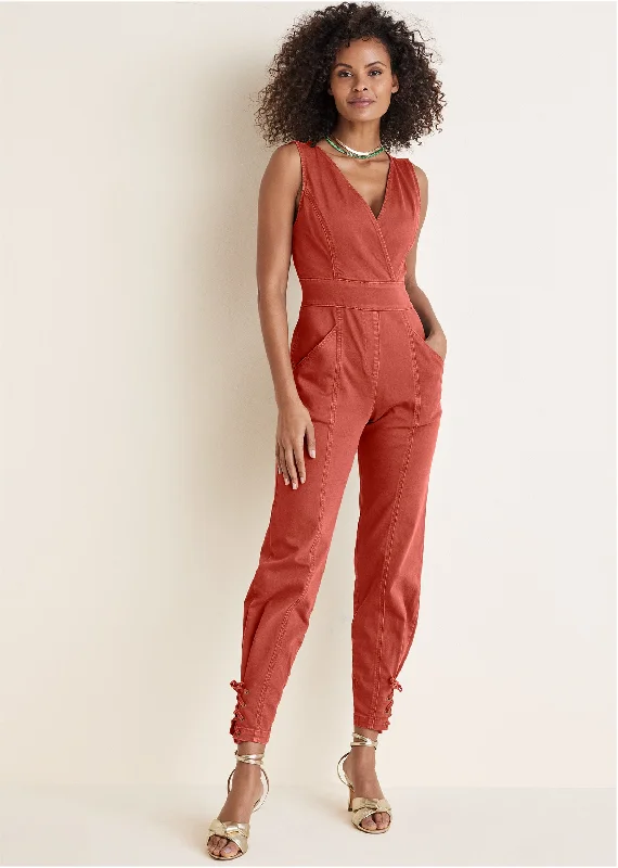 Twill Utility Jumpsuit - Burnt Orange Fashion Forward