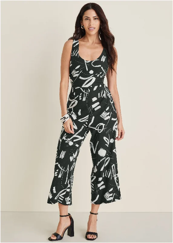 Linen Jumpsuit - Modern Graffiti Casual Chic Clothing