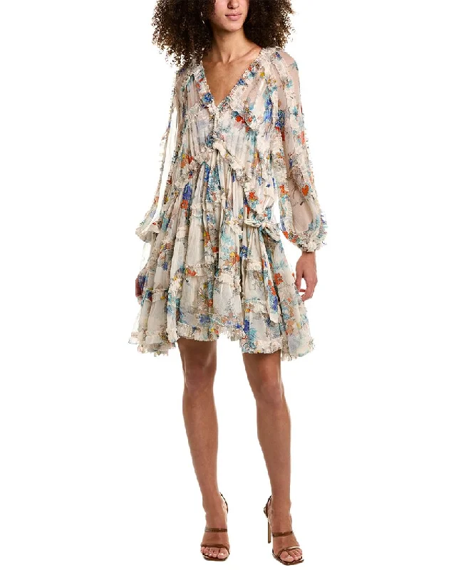 Zimmermann Clover Frill Billow Silk Mini Dress Casual Chic