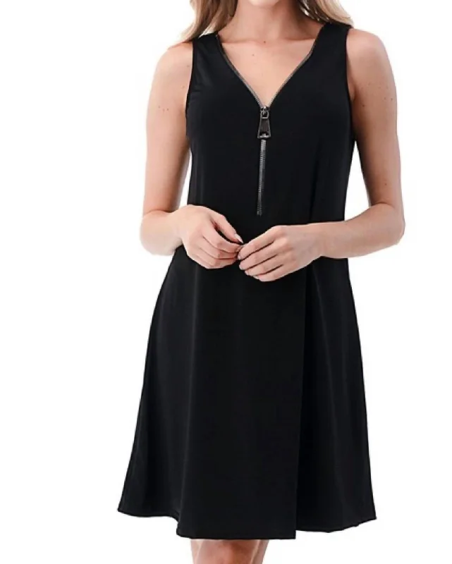 Zip Front Shift Dress In Black Fresh Styles, Fresh Deals